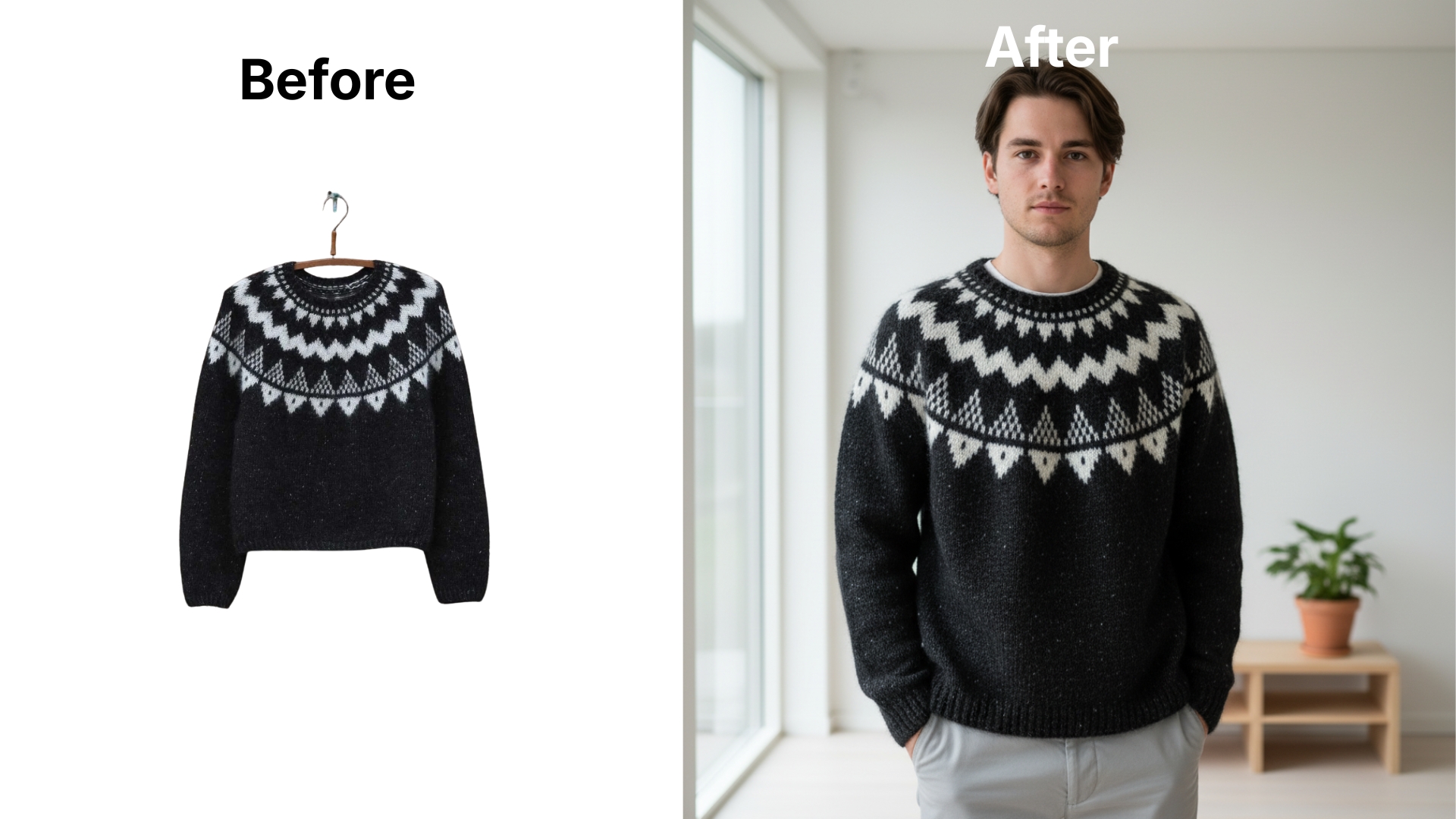 Studio-quality fashion model shots created from a single product photo